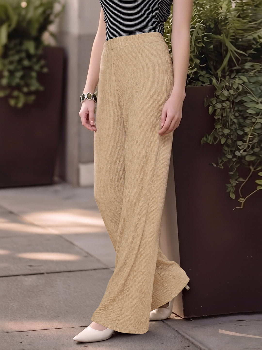 Crinkled Knit Wide Leg Lounge Pants