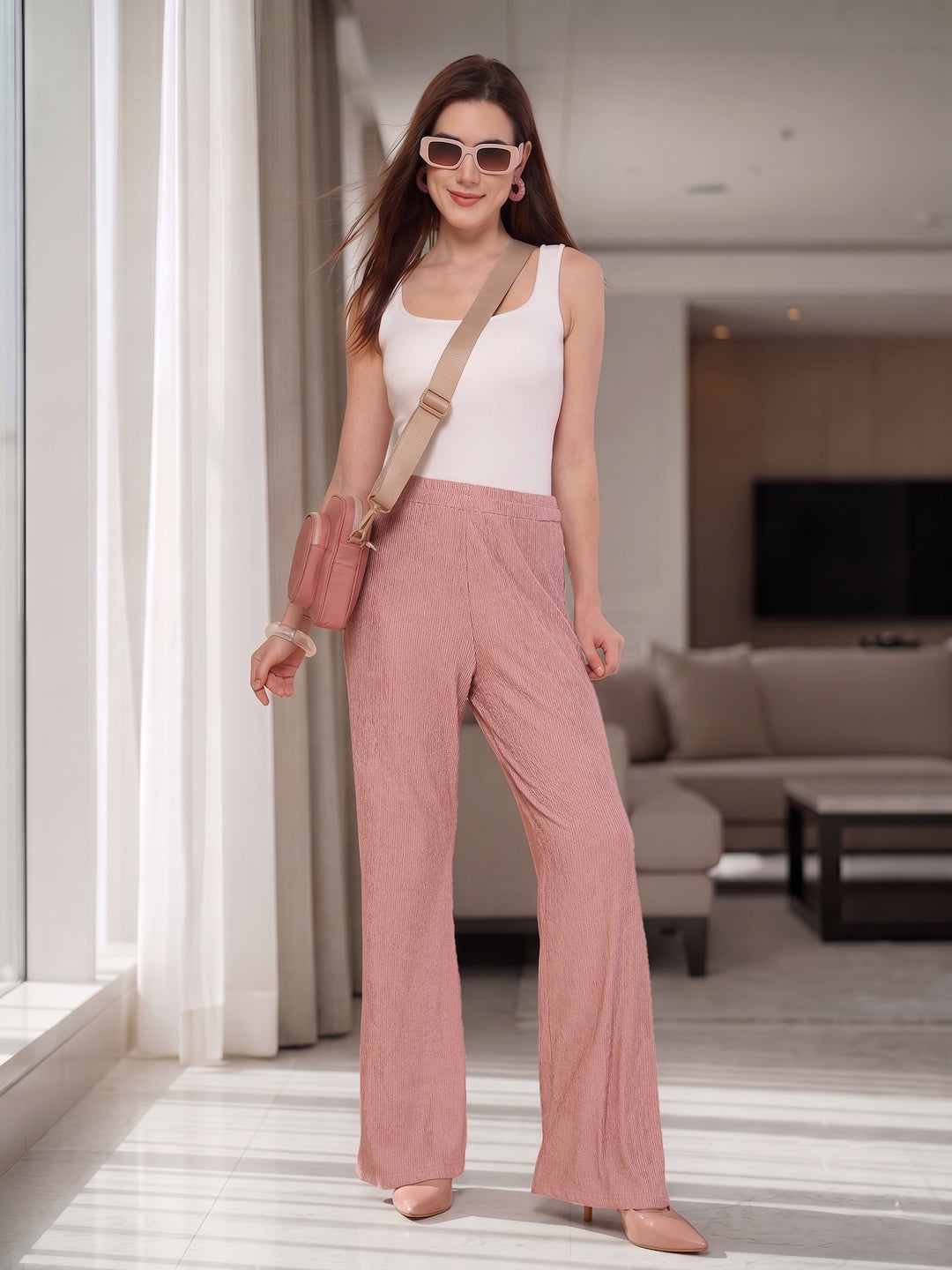 Crinkled Knit Wide Leg Lounge Pants