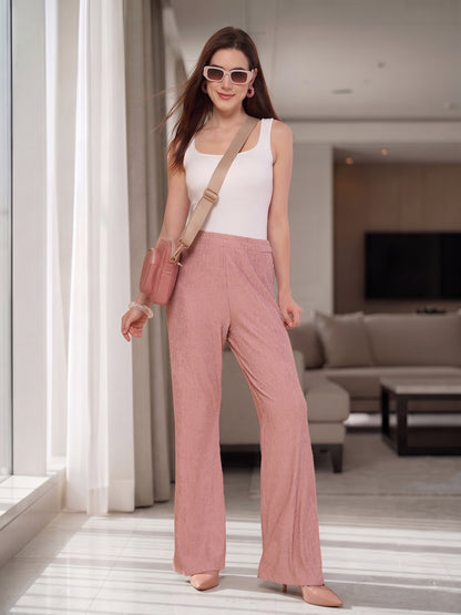 Crinkled Knit Wide Leg Lounge Pants