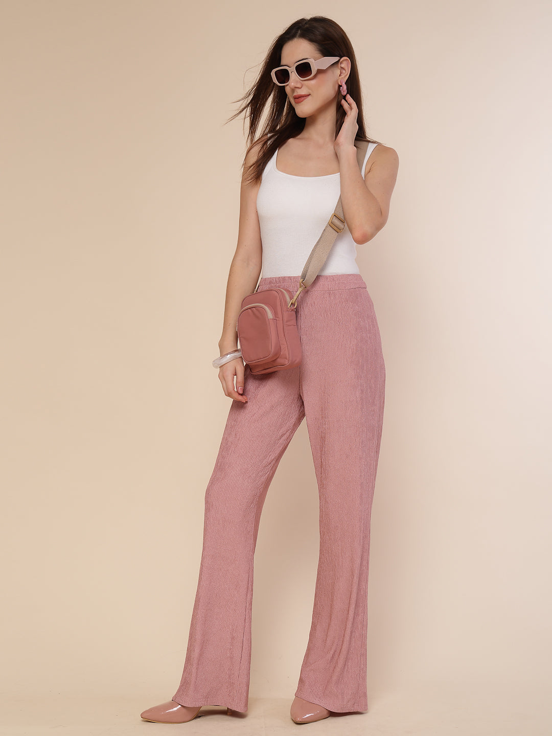 Crinkled Knit Wide Leg Lounge Pants