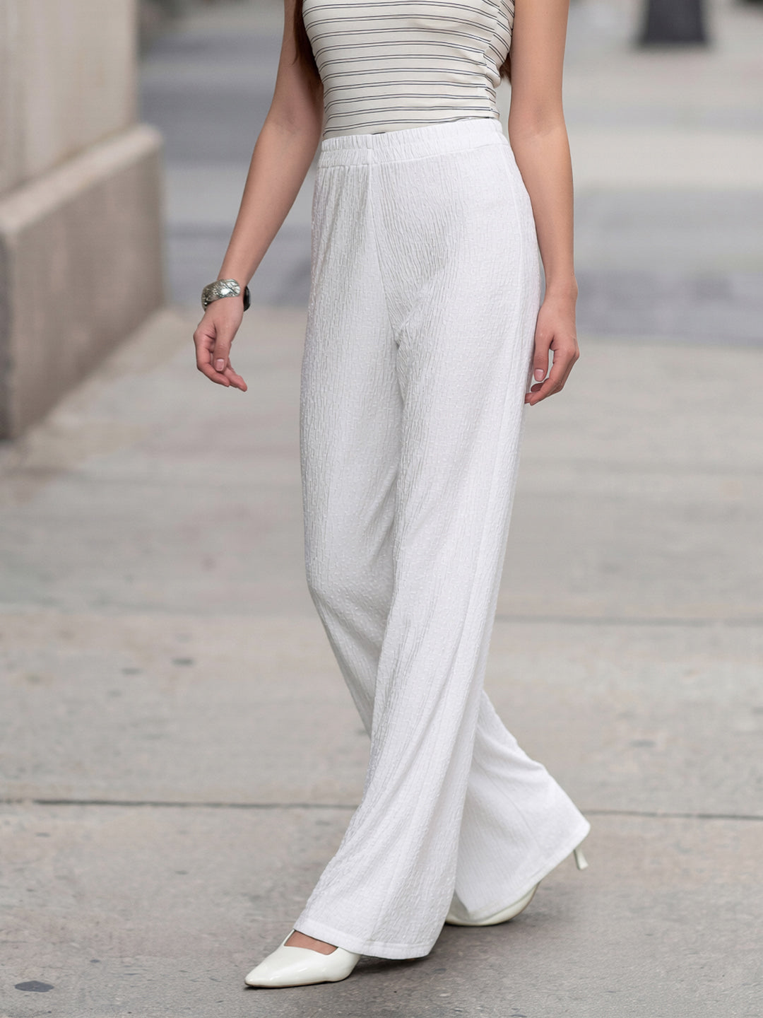 Crinkled Knit Wide Leg Lounge Pants