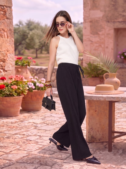 Drawstring Ribbed Knit Palazzo Pants