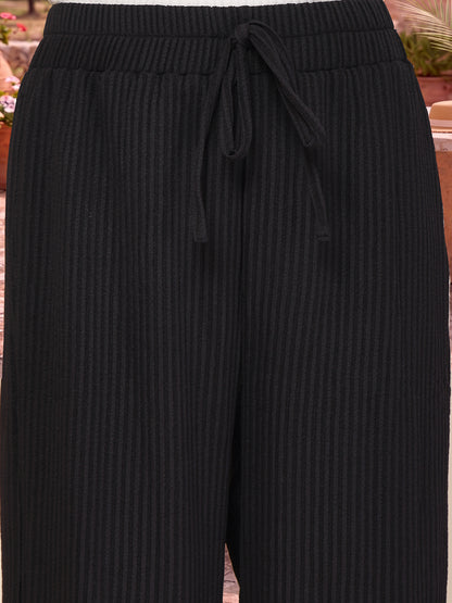 Drawstring Ribbed Knit Palazzo Pants