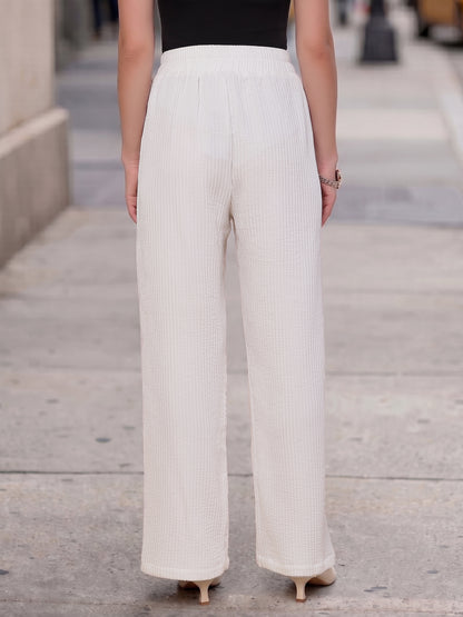 Drawstring Ribbed Knit Palazzo Pants