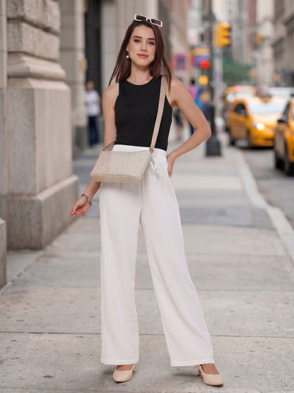 Drawstring Ribbed Knit Palazzo Pants