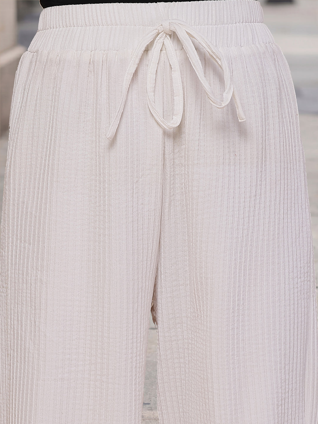 Drawstring Ribbed Knit Palazzo Pants
