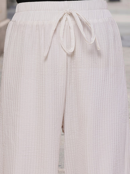 Drawstring Ribbed Knit Palazzo Pants