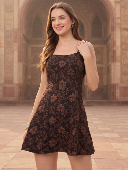 Floral Jacquard Lycra Blend A-Line Western Wear