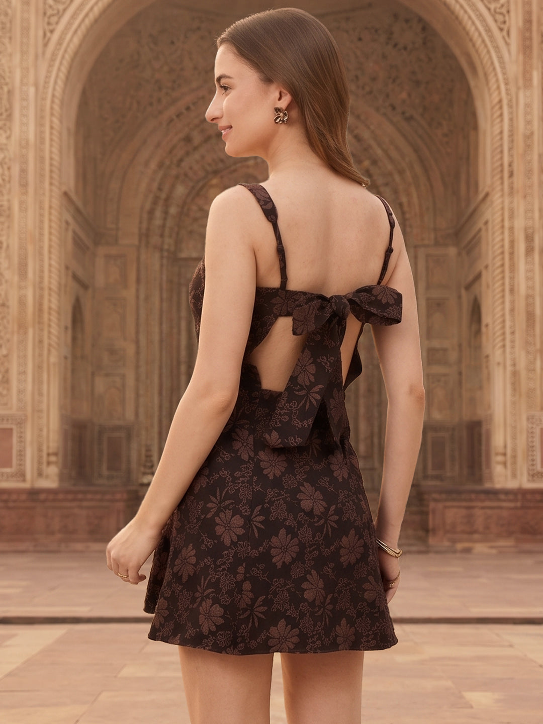 Floral Jacquard Lycra Blend A-Line Western Wear