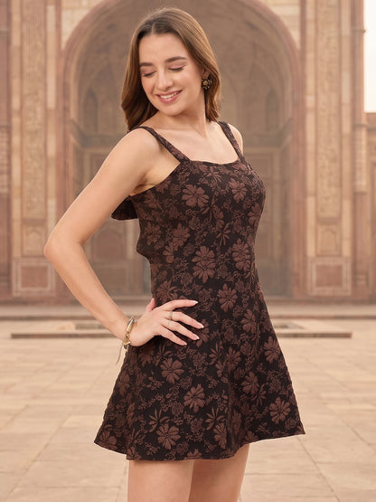 Floral Jacquard Lycra Blend A-Line Western Wear