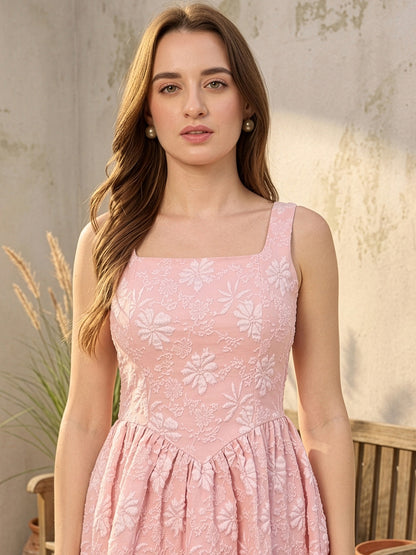 Textured Brocade Sleeveless Skater Dress