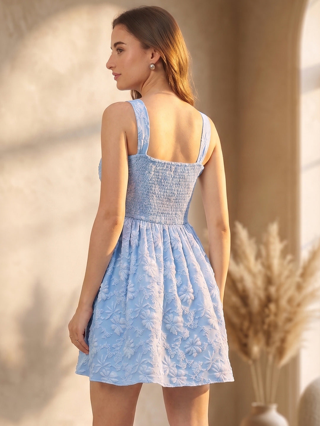 Textured Brocade Sleeveless Skater Dress