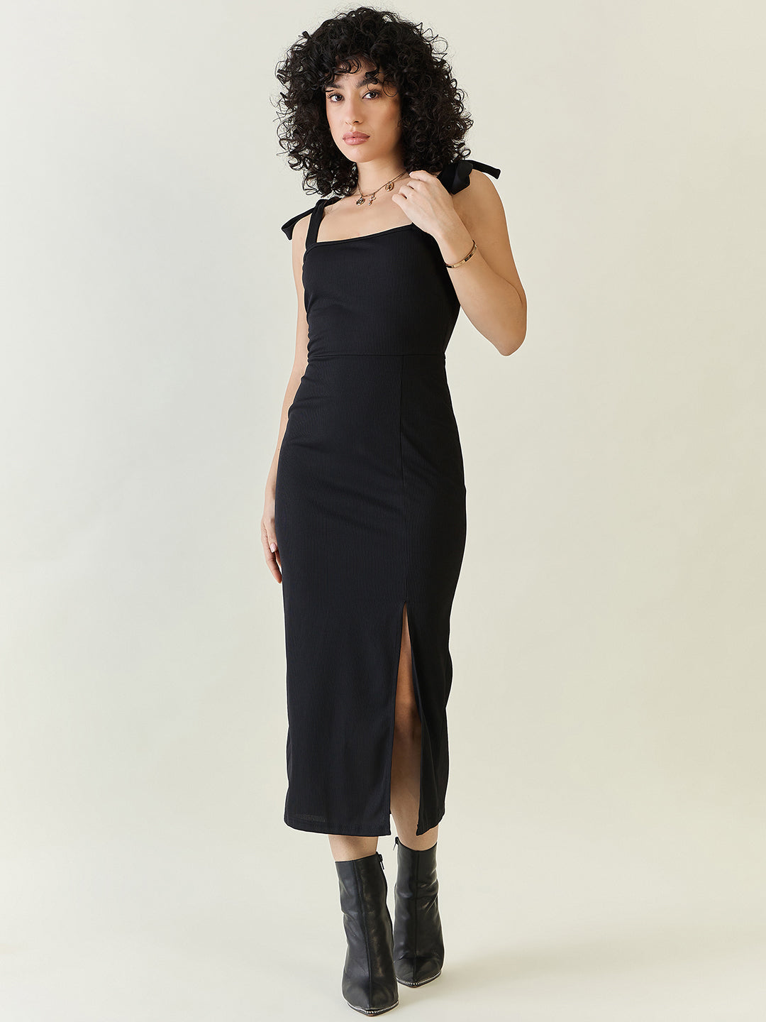 Sleeveless Ribbed Midi Dress with Side Slit