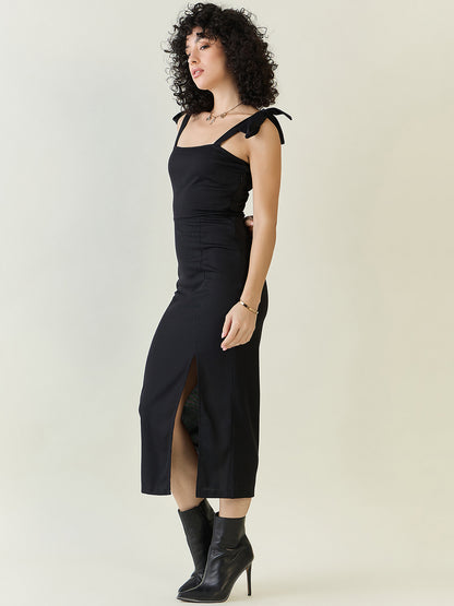 Sleeveless Ribbed Midi Dress with Side Slit