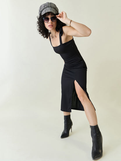 Sleeveless Ribbed Midi Dress with Side Slit