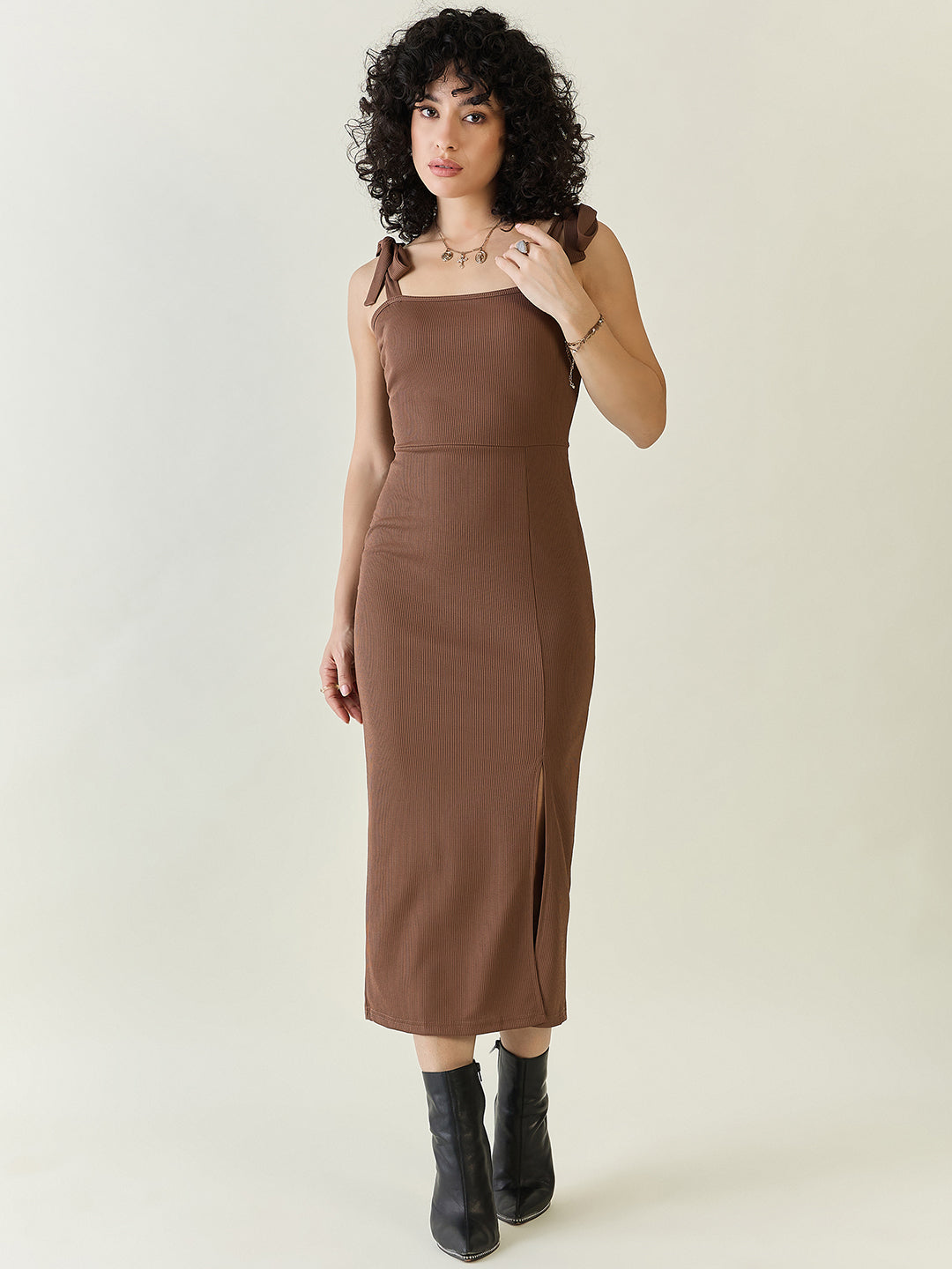 Sleeveless Ribbed Midi Dress with Side Slit