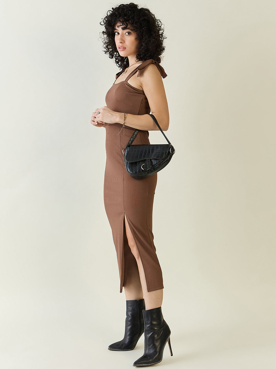 Sleeveless Ribbed Midi Dress with Side Slit