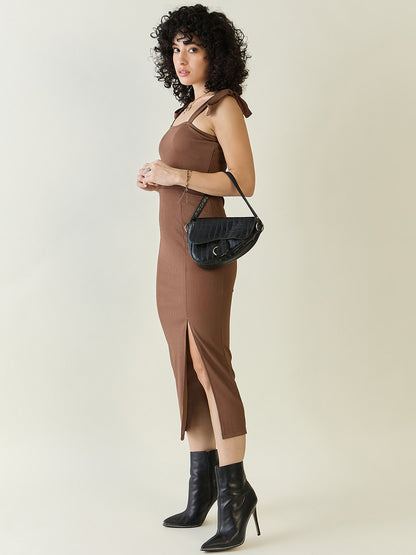 Sleeveless Ribbed Midi Dress with Side Slit