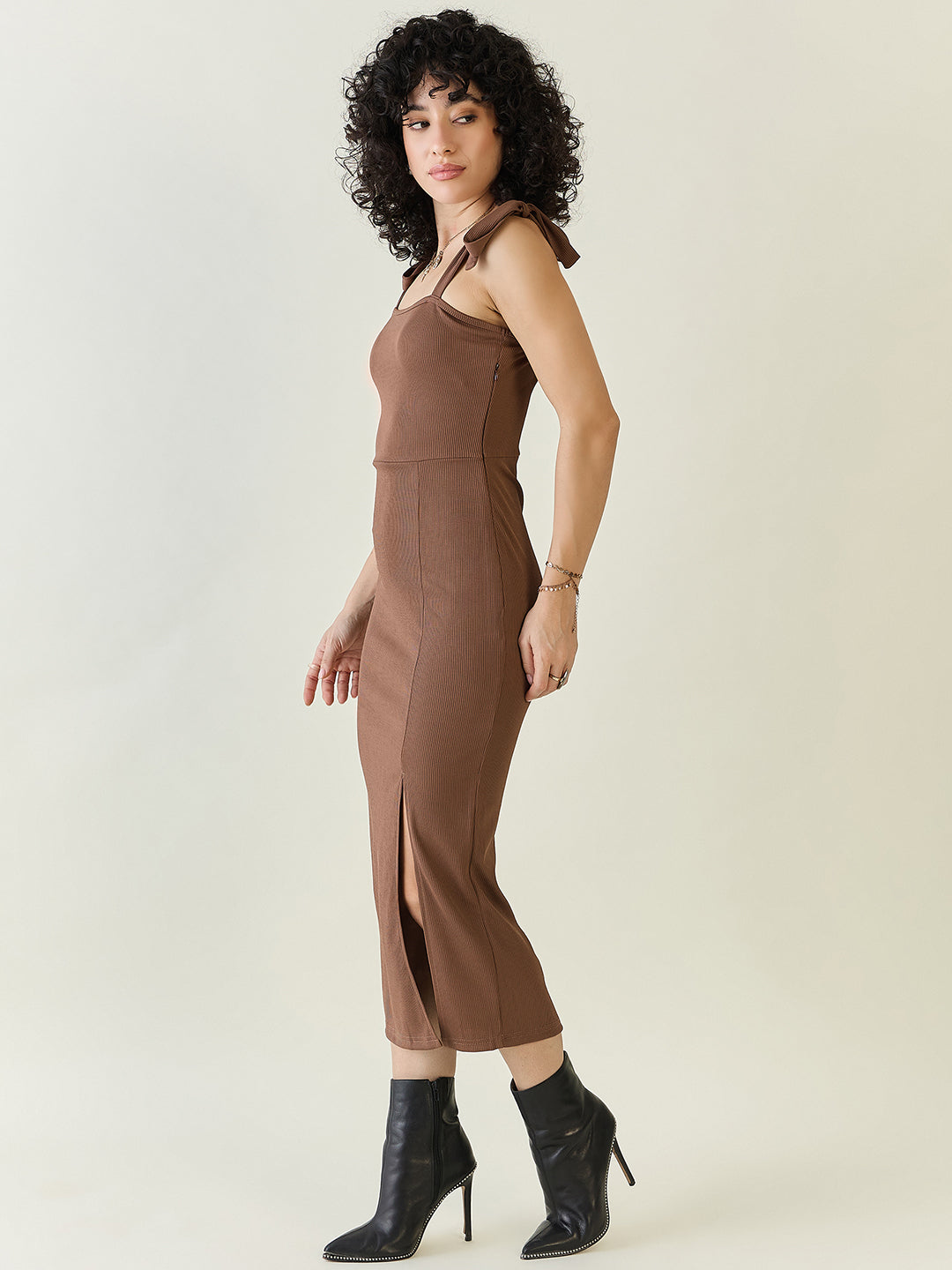 Sleeveless Ribbed Midi Dress with Side Slit