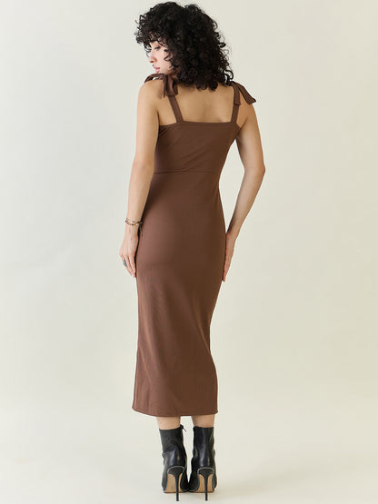 Sleeveless Ribbed Midi Dress with Side Slit