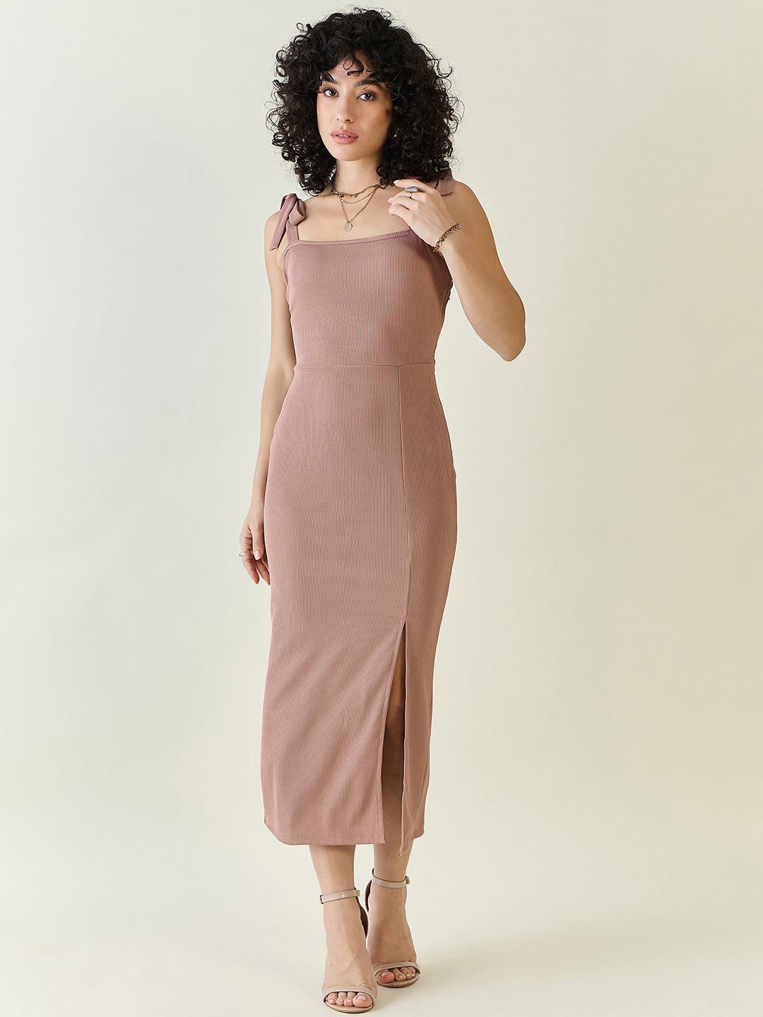 Sleeveless Ribbed Midi Dress with Side Slit