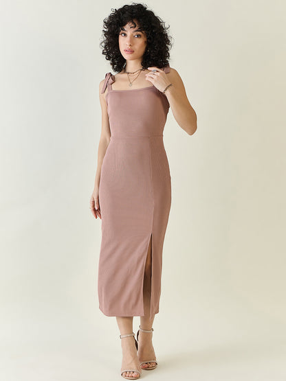 Sleeveless Ribbed Midi Dress with Side Slit