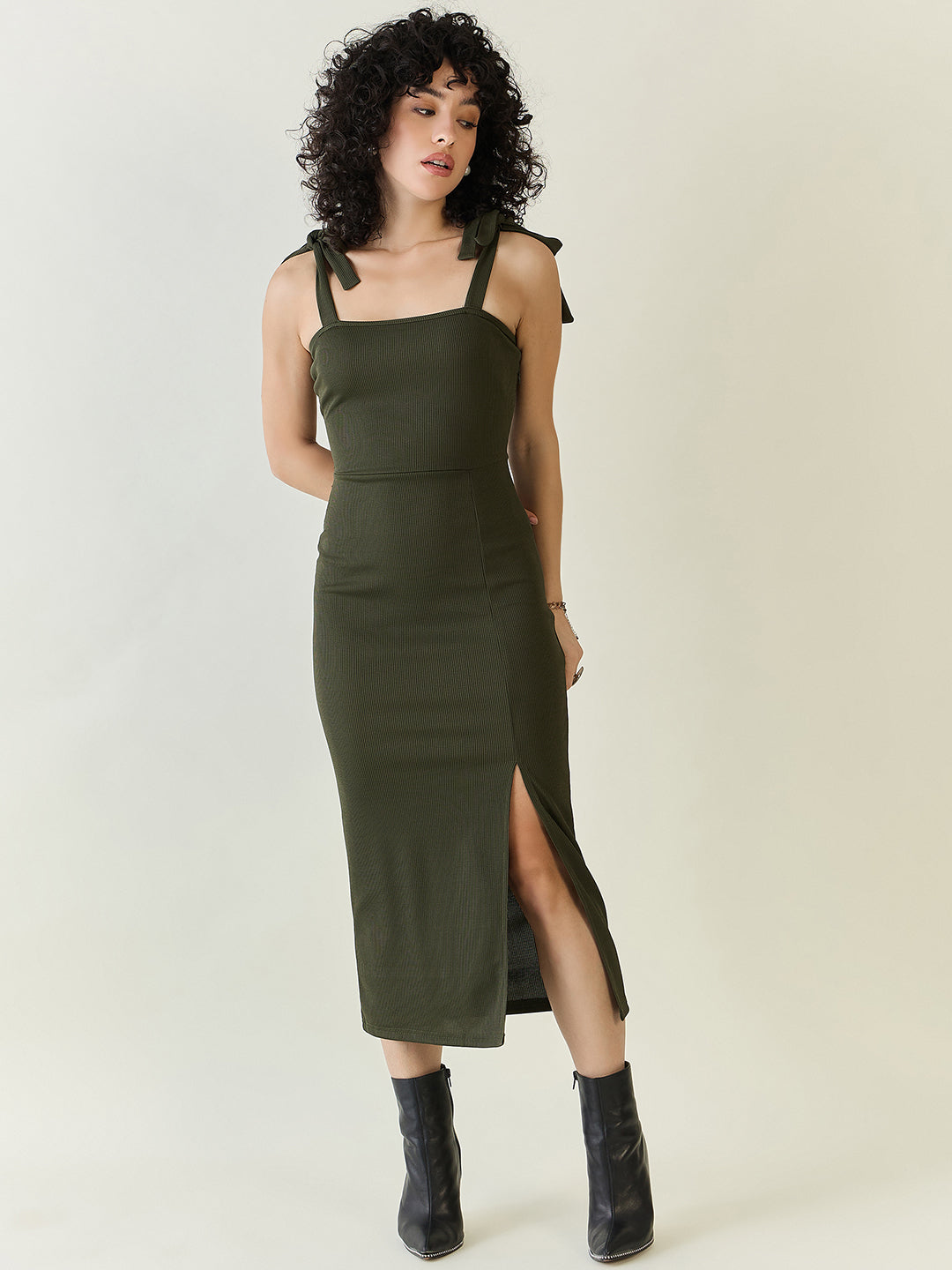 Sleeveless Ribbed Midi Dress with Side Slit