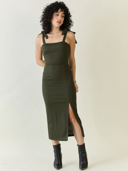 Sleeveless Ribbed Midi Dress with Side Slit