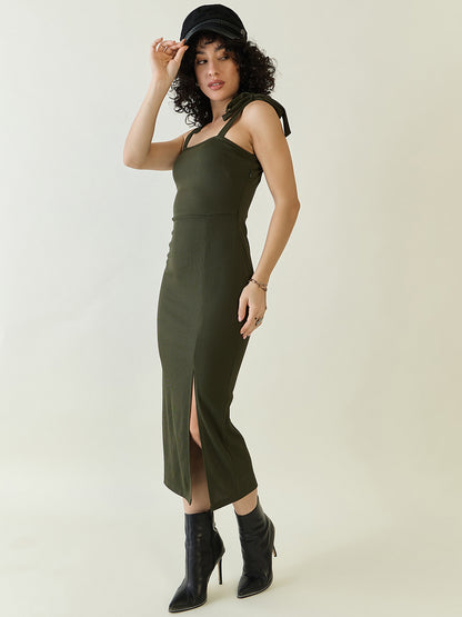 Sleeveless Ribbed Midi Dress with Side Slit