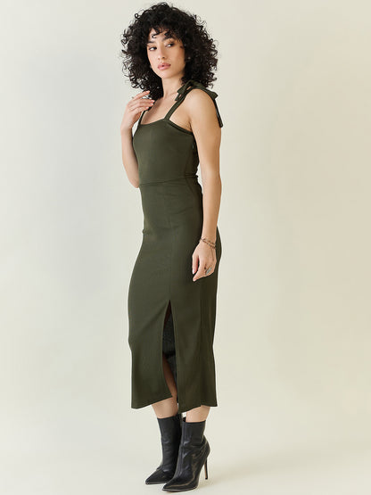 Sleeveless Ribbed Midi Dress with Side Slit