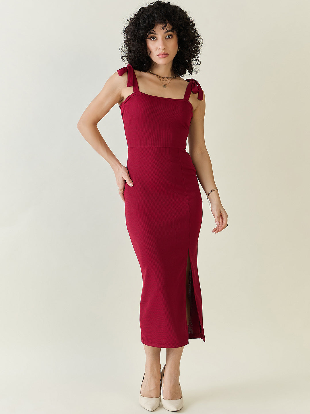 Sleeveless Ribbed Midi Dress with Side Slit