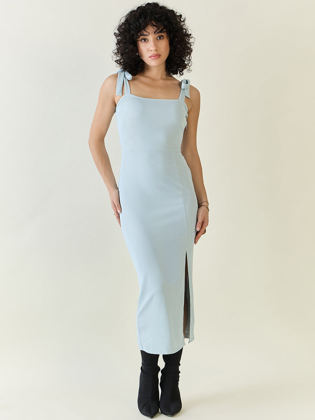 Sleeveless Ribbed Midi Dress with Side Slit
