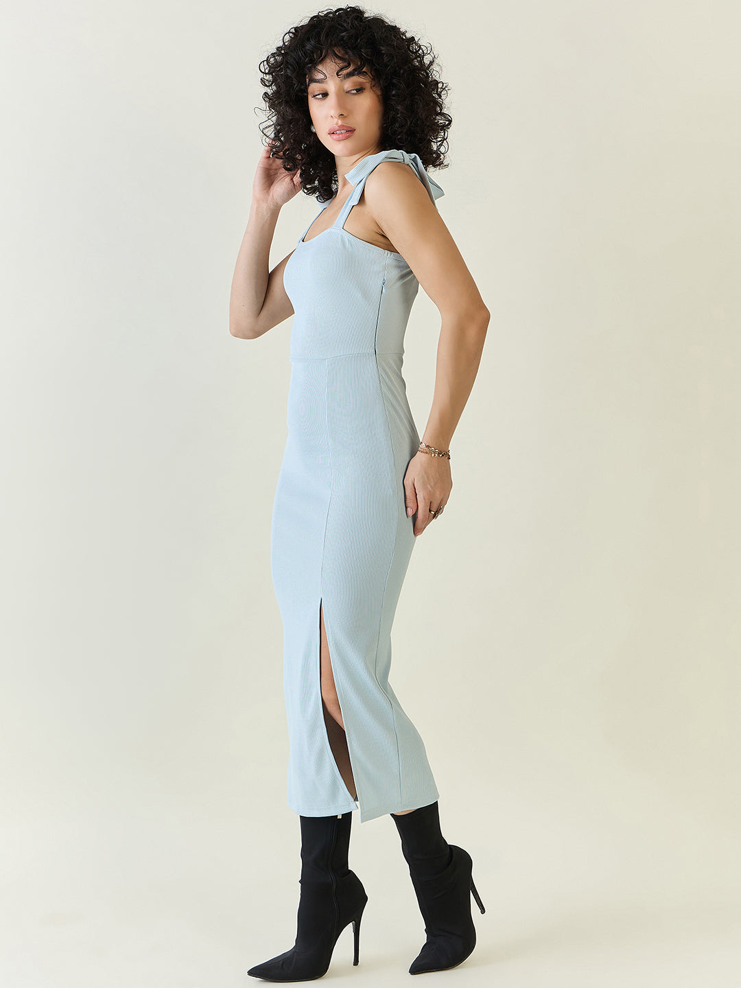 Sleeveless Ribbed Midi Dress with Side Slit