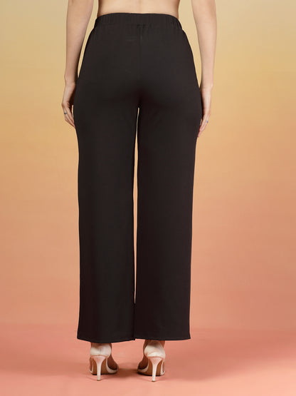 Aayu Ribbed High-Waist Flared Trouser
