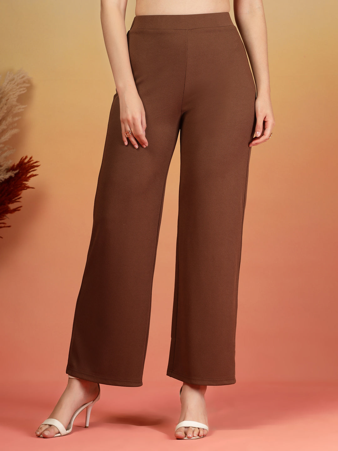 Aayu Ribbed High-Waist Flared Trouser