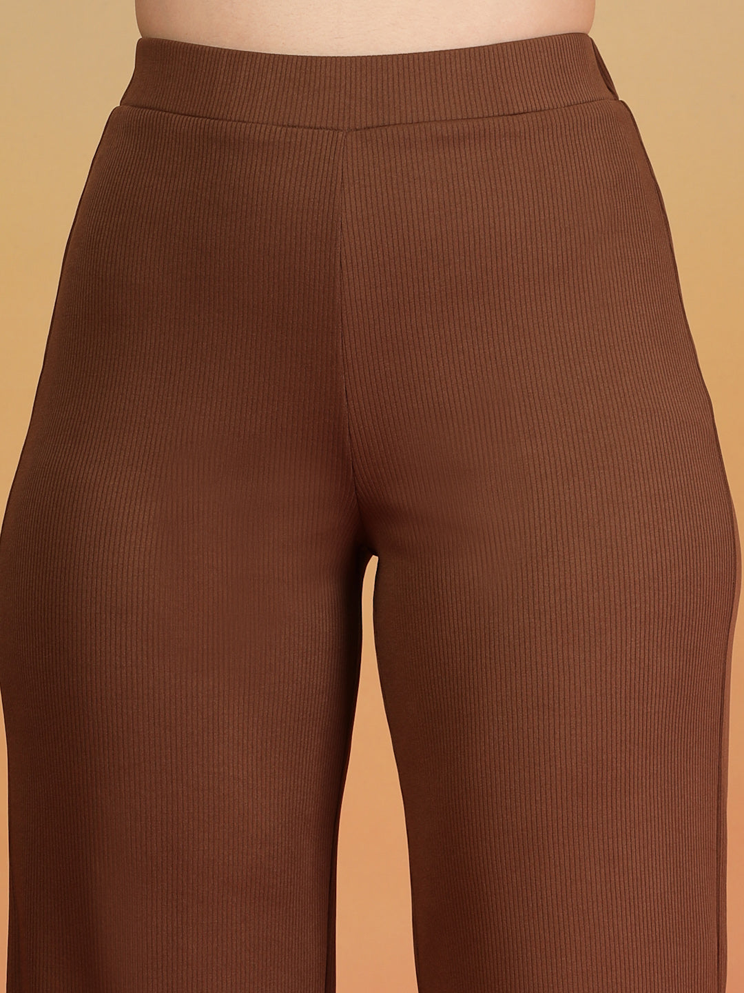 Aayu Ribbed High-Waist Flared Trouser