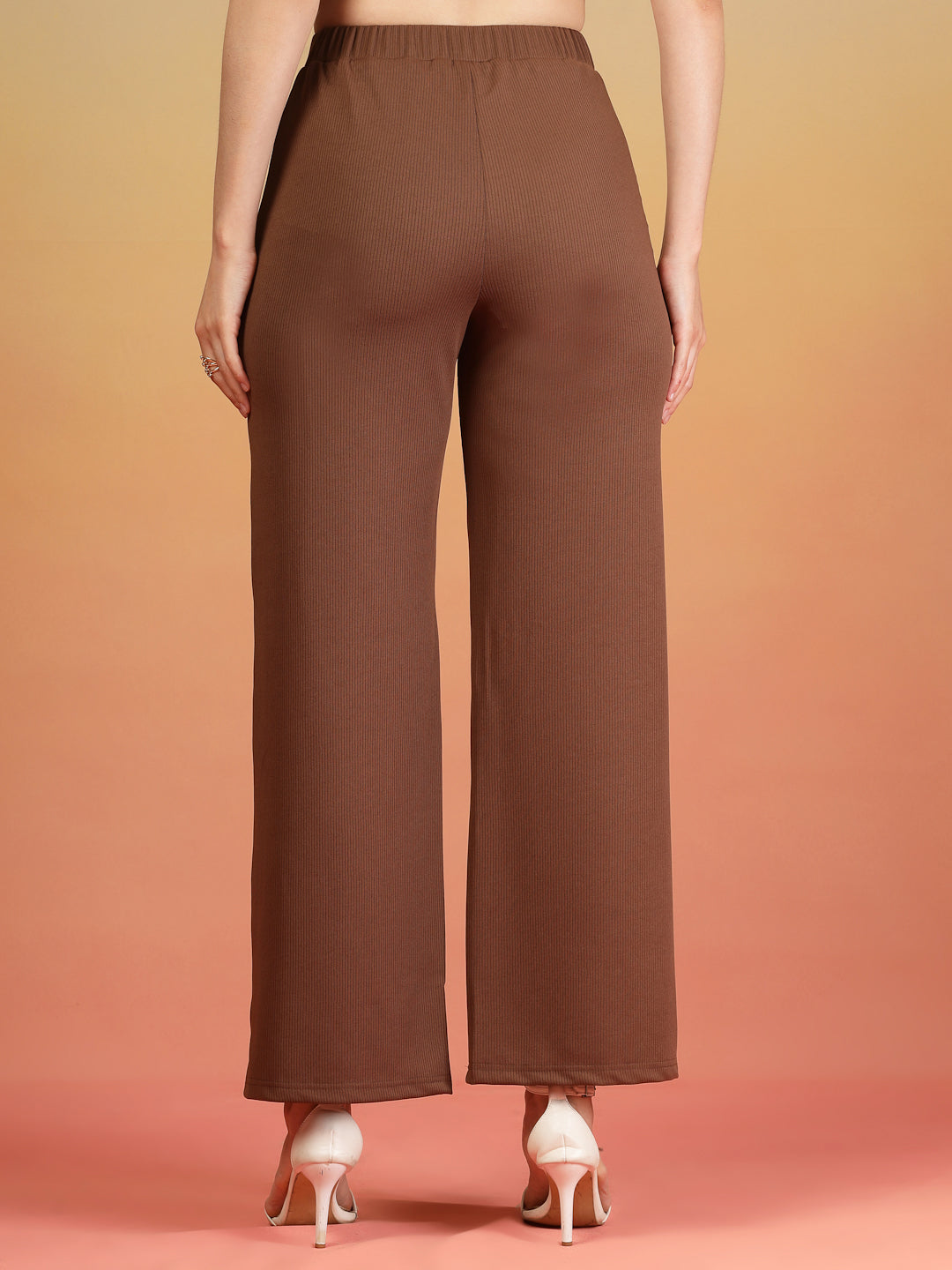Aayu Ribbed High-Waist Flared Trouser