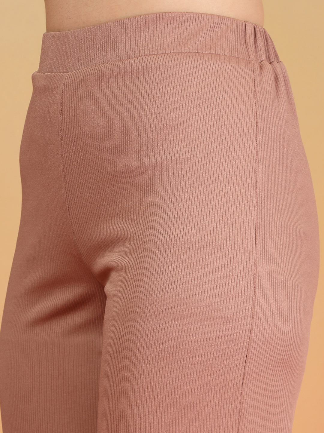 Aayu Ribbed High-Waist Flared Trouser