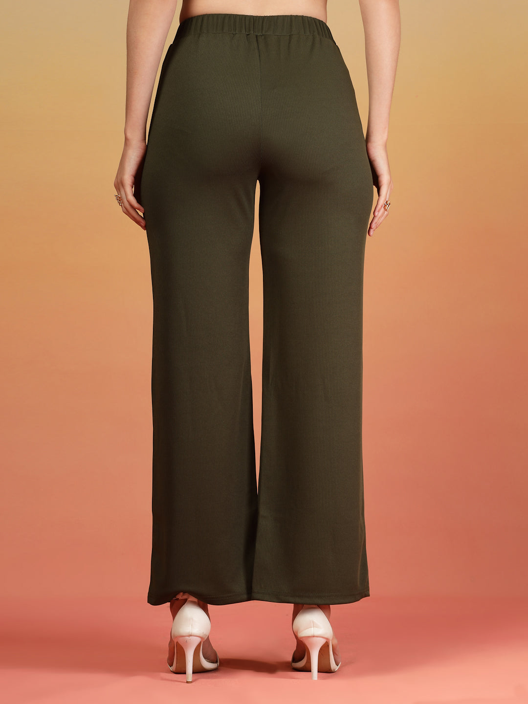 Aayu Ribbed High-Waist Flared Trouser