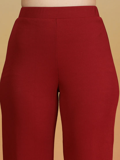 Aayu Ribbed High-Waist Flared Trouser
