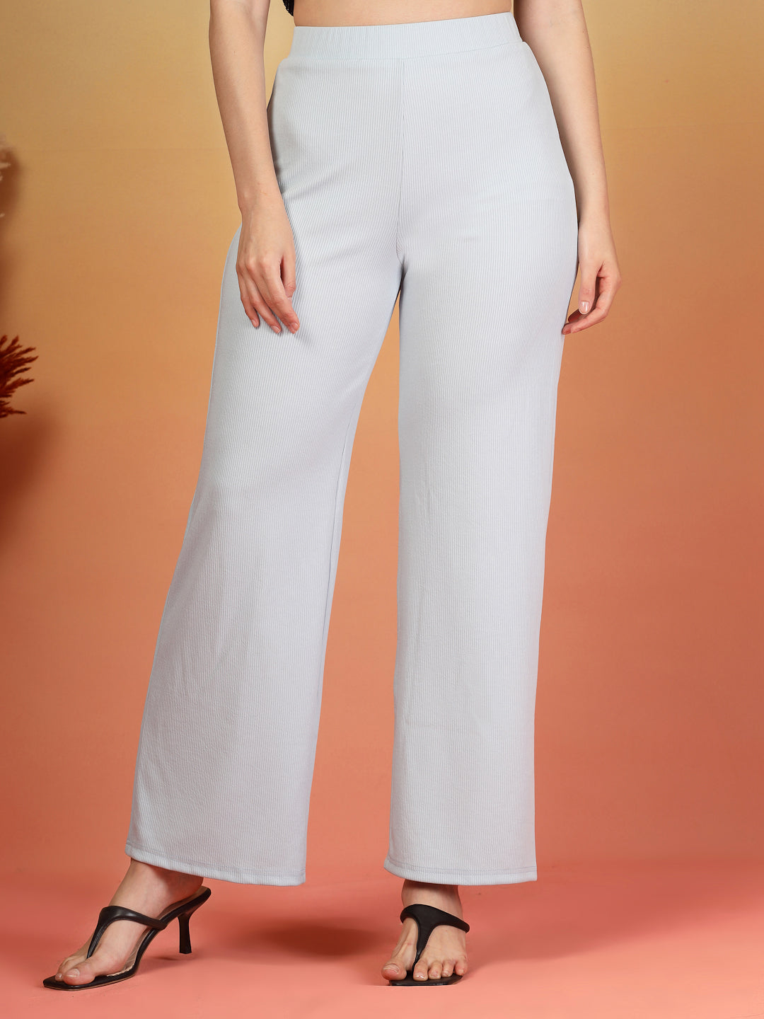 Aayu Ribbed High-Waist Flared Trouser