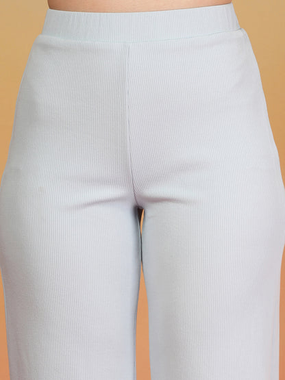 Aayu Ribbed High-Waist Flared Trouser