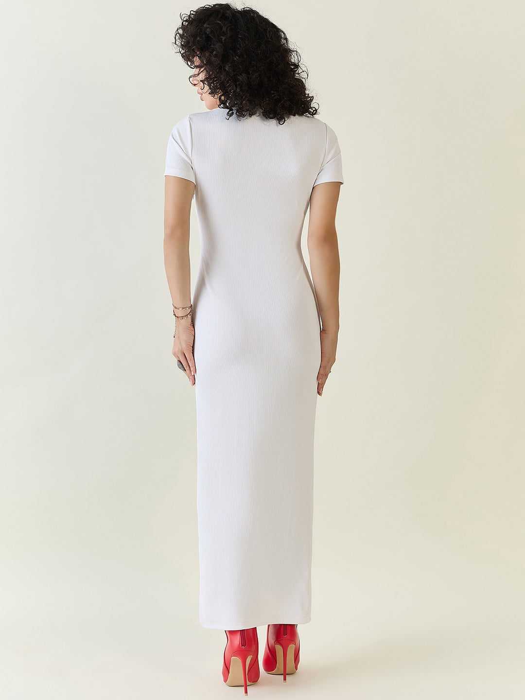 Rib Collared Neck Side Slit Bodycon Dress