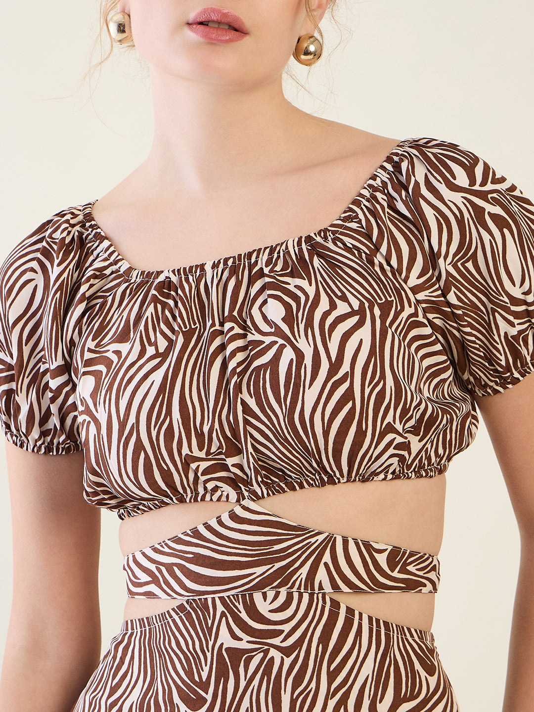 Abstract Print Puff Sleeve Tiered Midi Dress