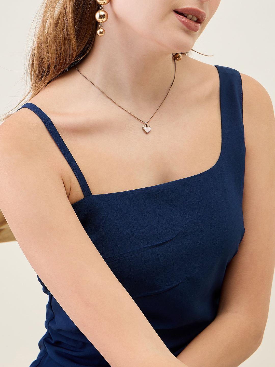 Asymmetric Strap Solid Midi Fit & Flare Dress