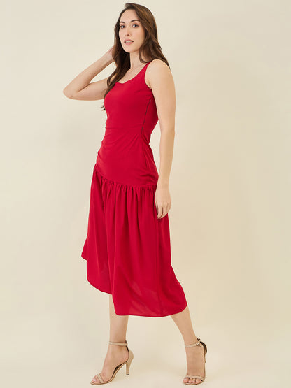 Asymmetric Strap Solid Midi Fit & Flare Dress