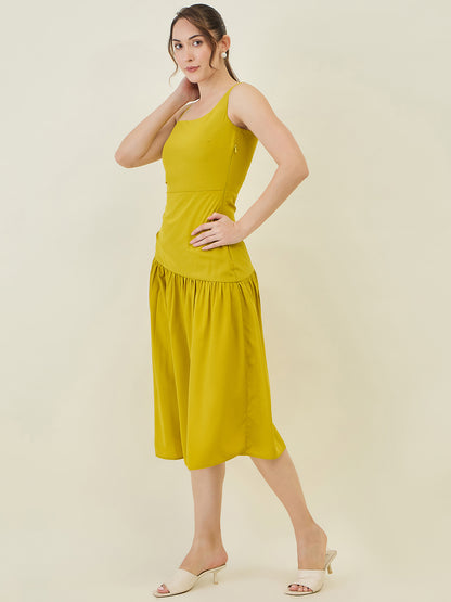 Asymmetric Strap Solid Midi Fit & Flare Dress