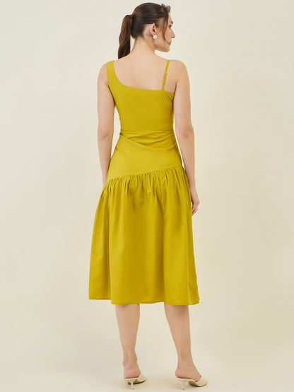 Asymmetric Strap Solid Midi Fit & Flare Dress