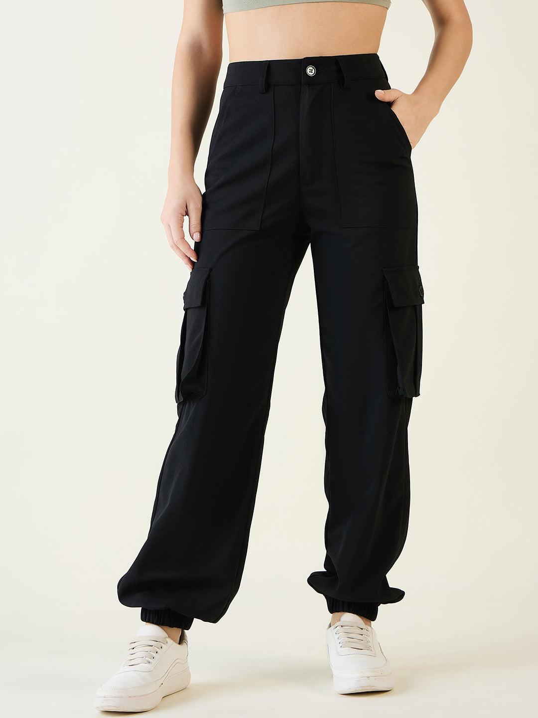 Cargo Joggers with Elastic Cuffs and Pleats