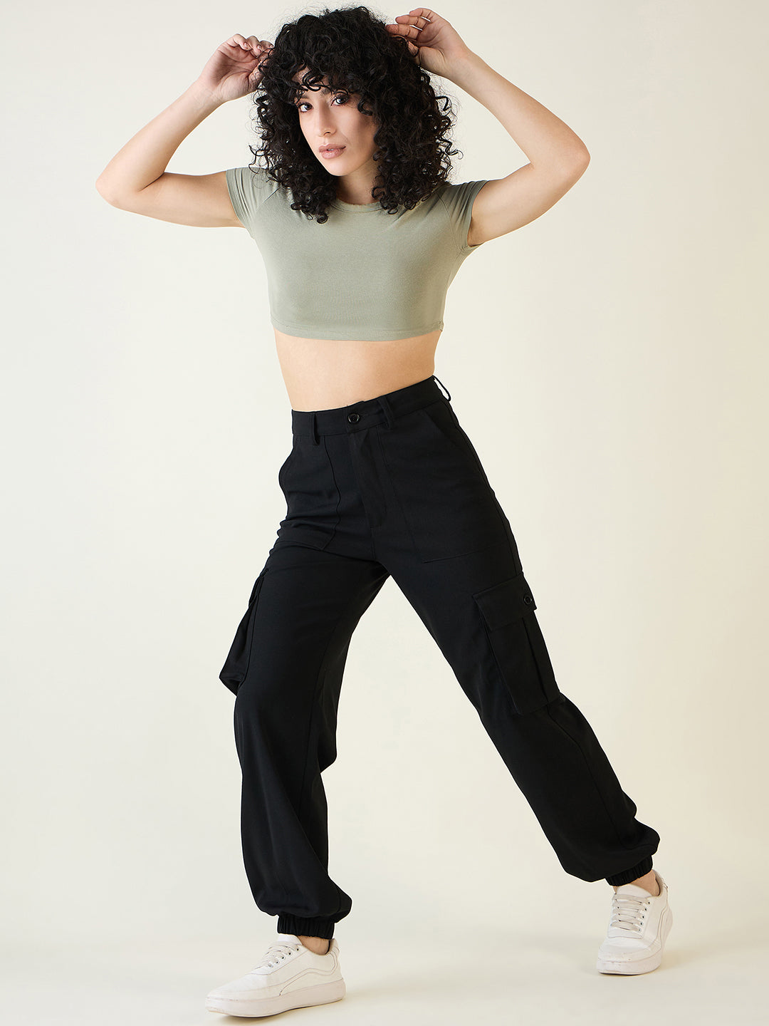 Cargo Joggers with Elastic Cuffs and Pleats